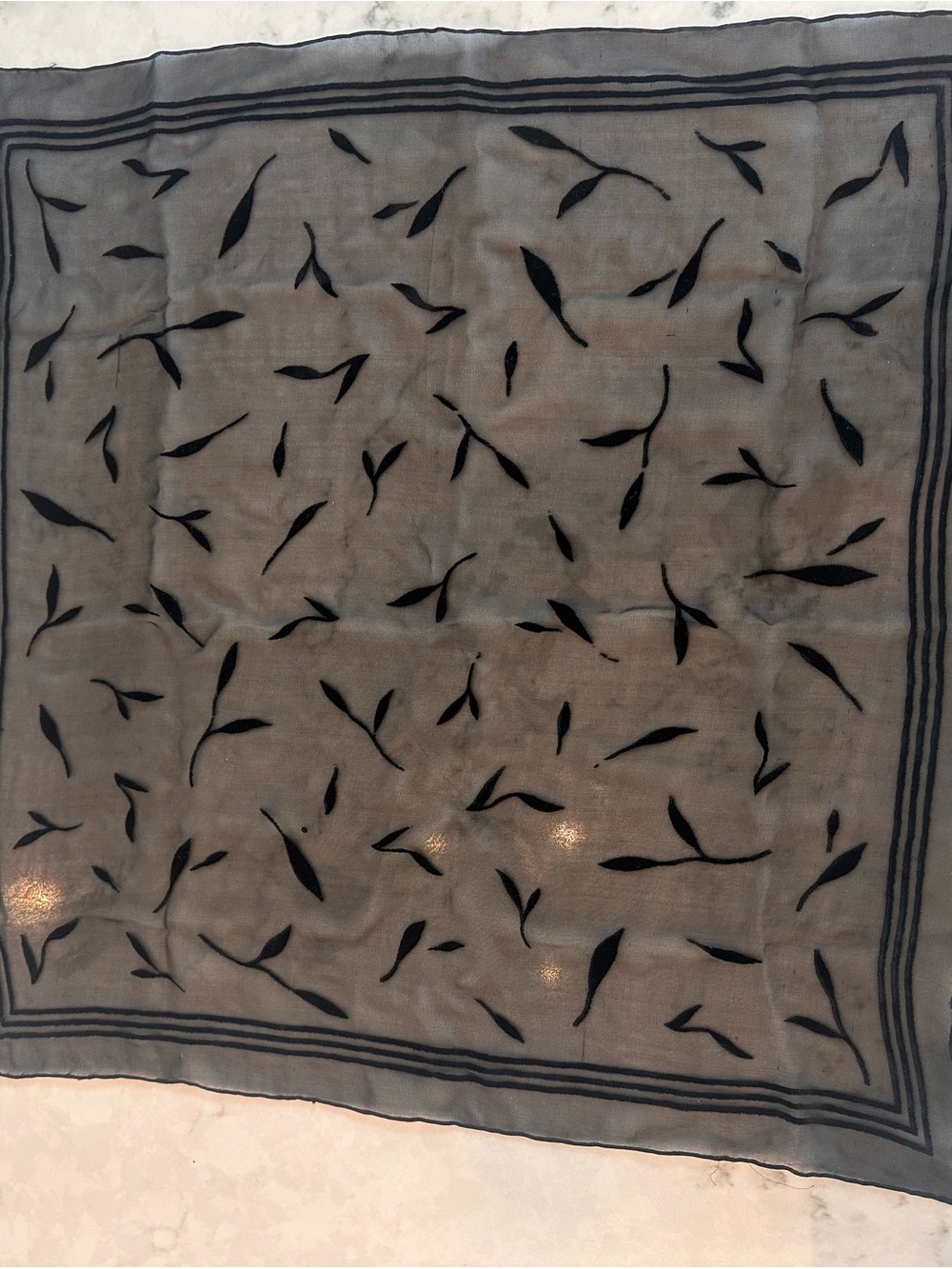 Sheer Black Leaf-Print Scarf for Women